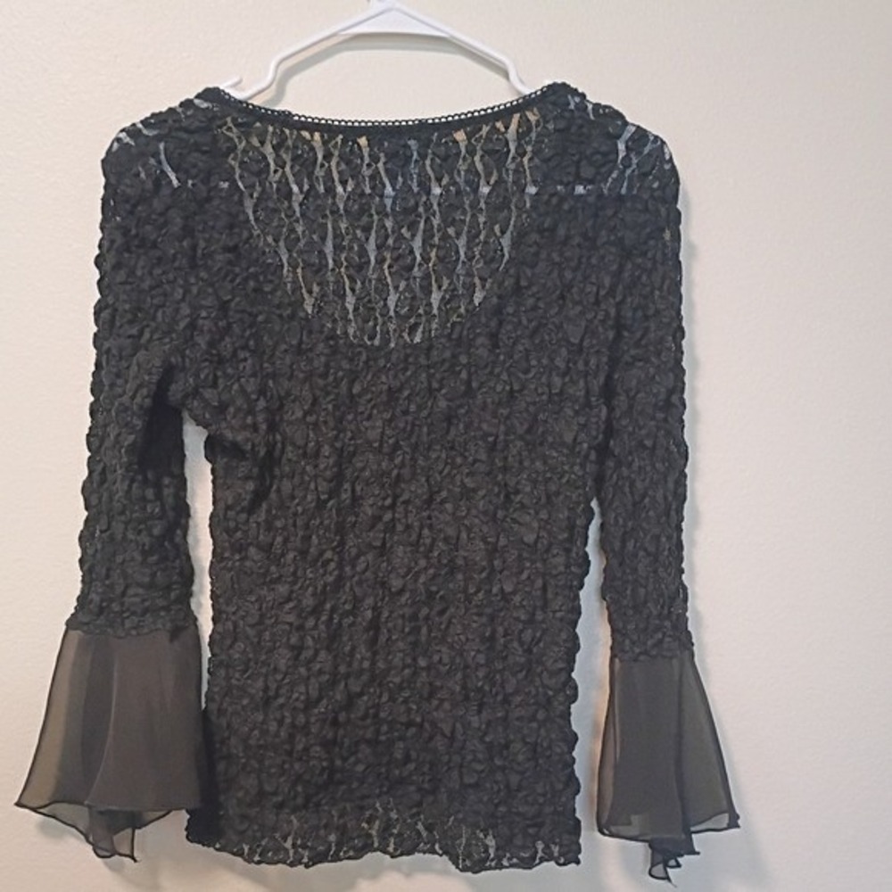 Metaphor Vintage Textured Scoop‎ Neck Long Sheer Sleeves Flutter Wrist Size Med - Picture 2 of 10